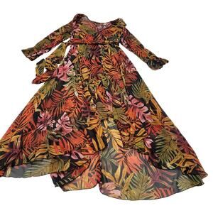 Spy zone exchange tropical tie waist maxi dress sheer vacation resort chiffon